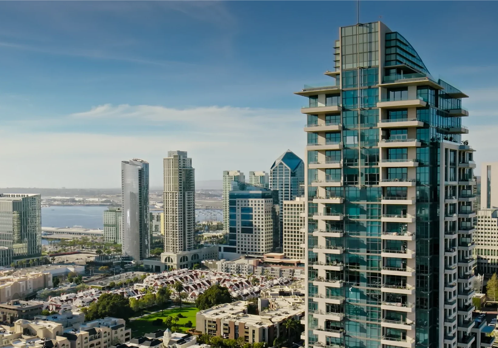 City skyline with modern skyscrapers